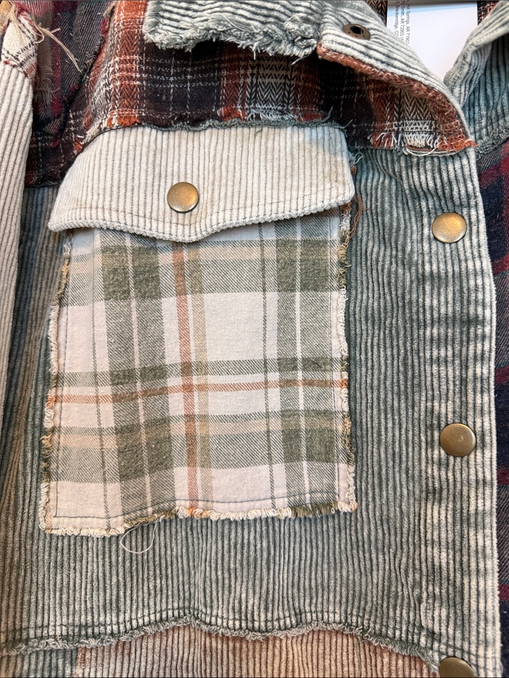 Oli & Hali Patchwork Plaid & Corduroy Long Jacket - Multi - Picture 6 of 16